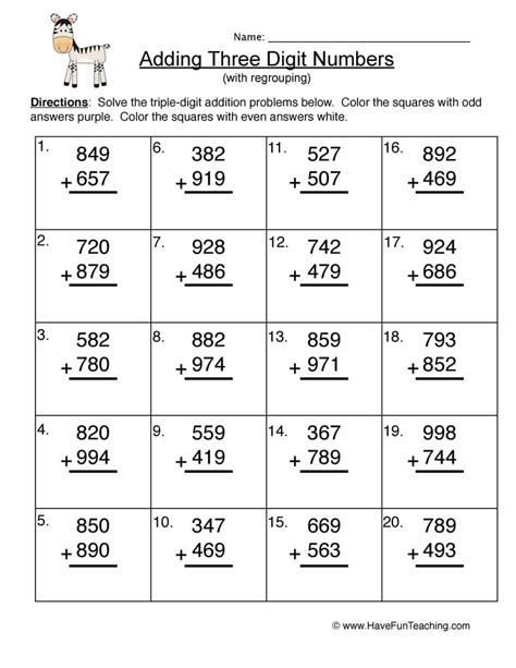 adding 3 digit numbers worksheets|3 Digit Addition and Subtraction Worksheets .